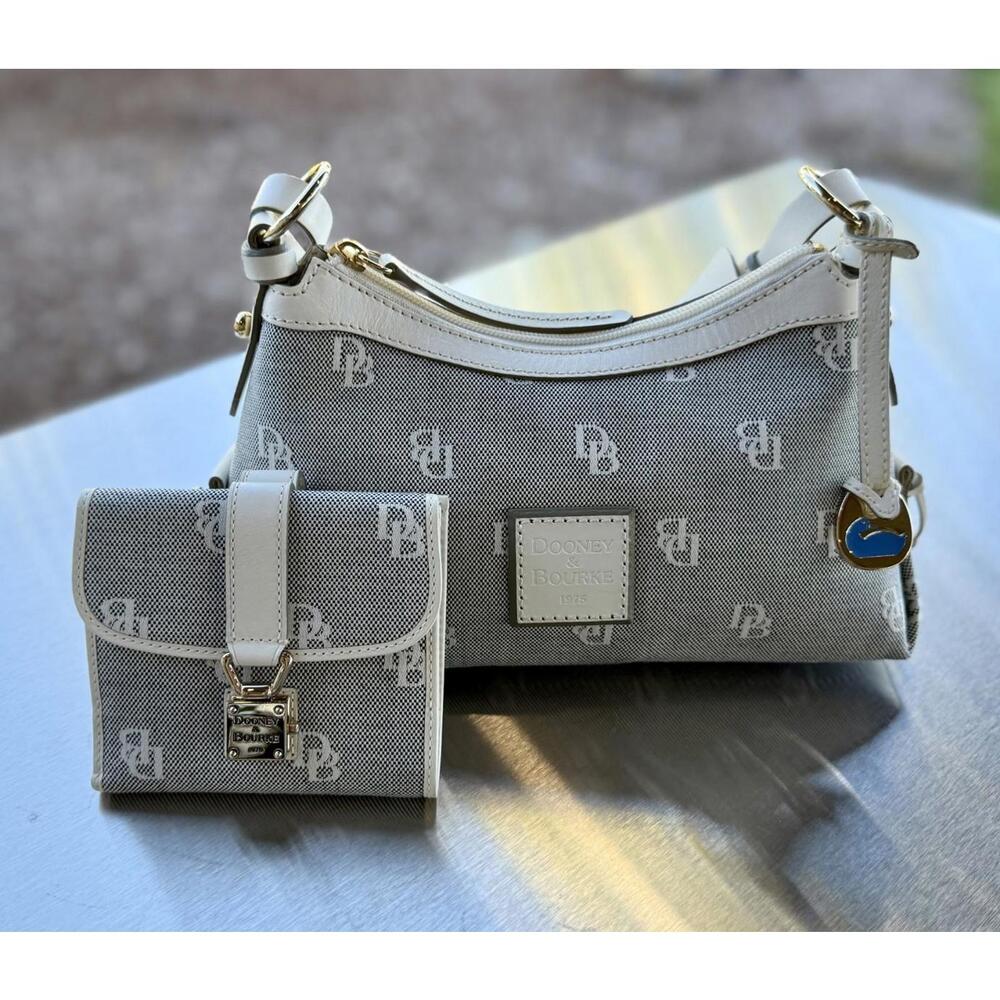 Dooney & Bourke White Leather/Canvas HoboBag Matching Wallet
